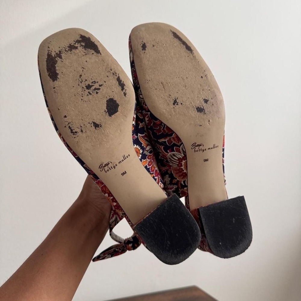 Floral tapestry fabric slingback kitten heel size 9 brocade paisley blue red - Picture 5 of 8